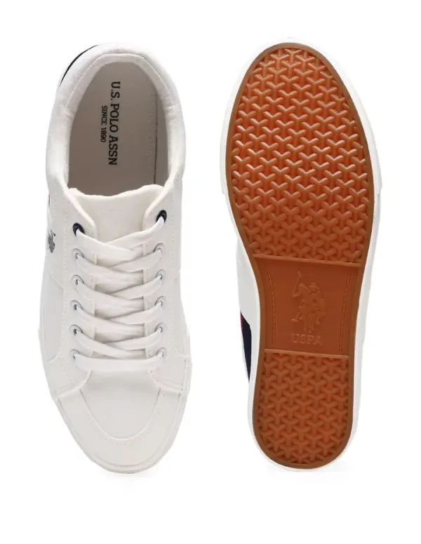 US Polo Men Contrast Stripe Canvas Clarkin Sneakers White - Image 5