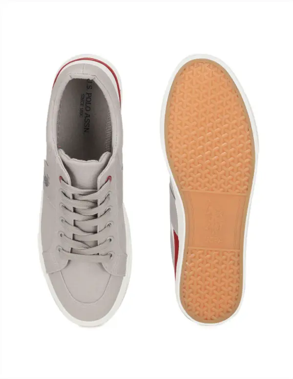 US Polo Men Contrast Stripe Canvas Clarkin Sneakers Grey - Image 3