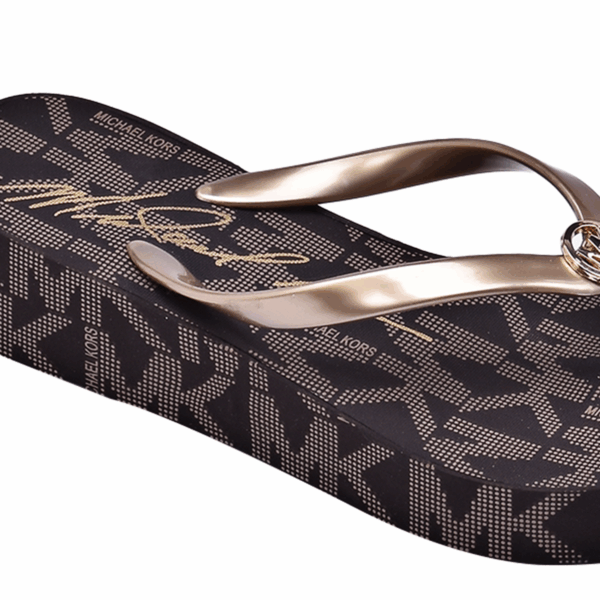Michael Kors Lilo Wedge Flip Flop Women Black/Gold - Image 5